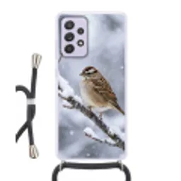 Vogel - Tak - Sneeuw - Winter Hoesje Samsung Galaxy A52 5G met koord klein -3d