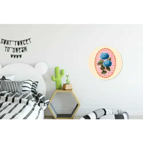 Bloemen - Blauw - Lijst - Bladeren Wandcirkel aluminium klein -kinderkamer
