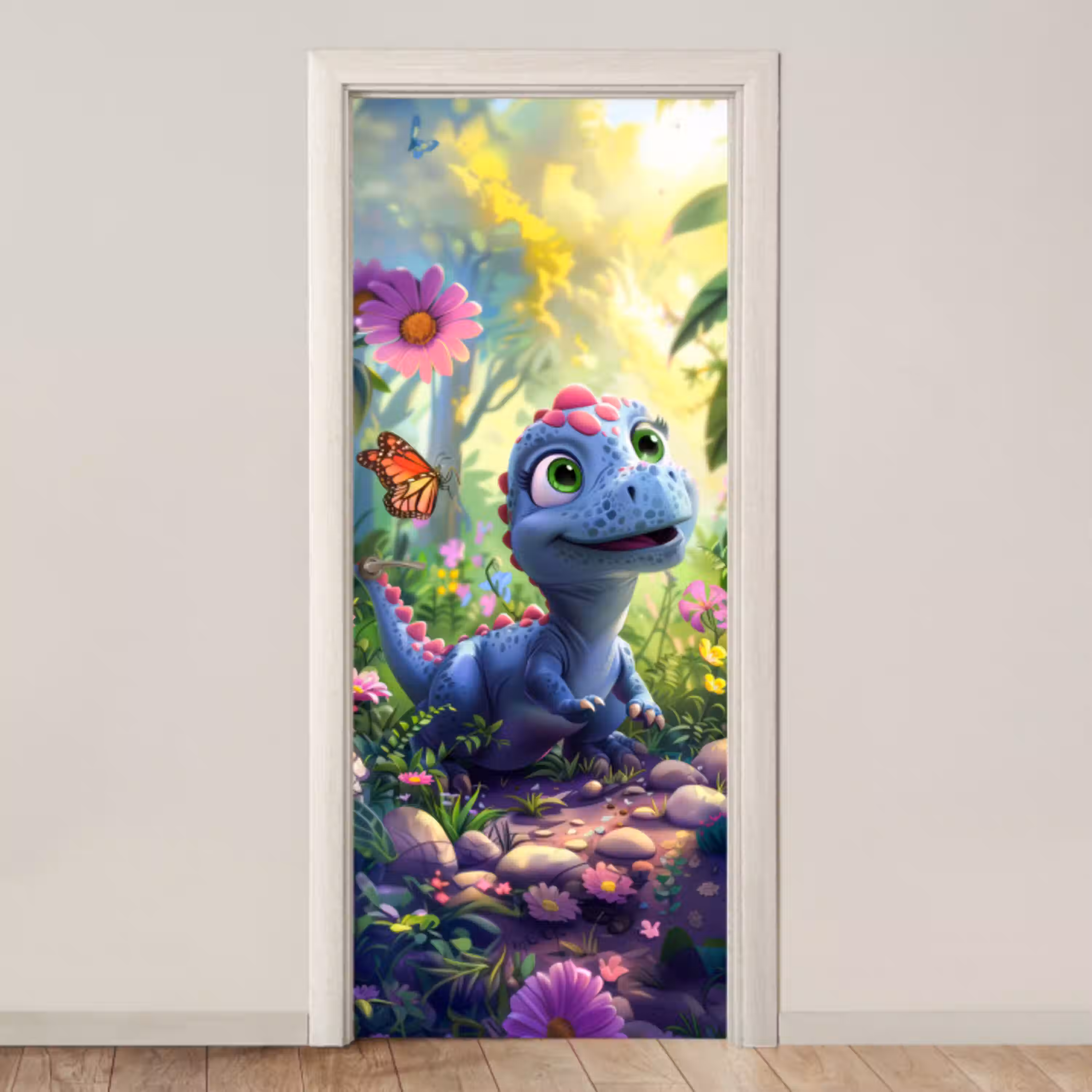 Dino - Paars - Baby - Dinosaurus deurposter klein -3d_beige