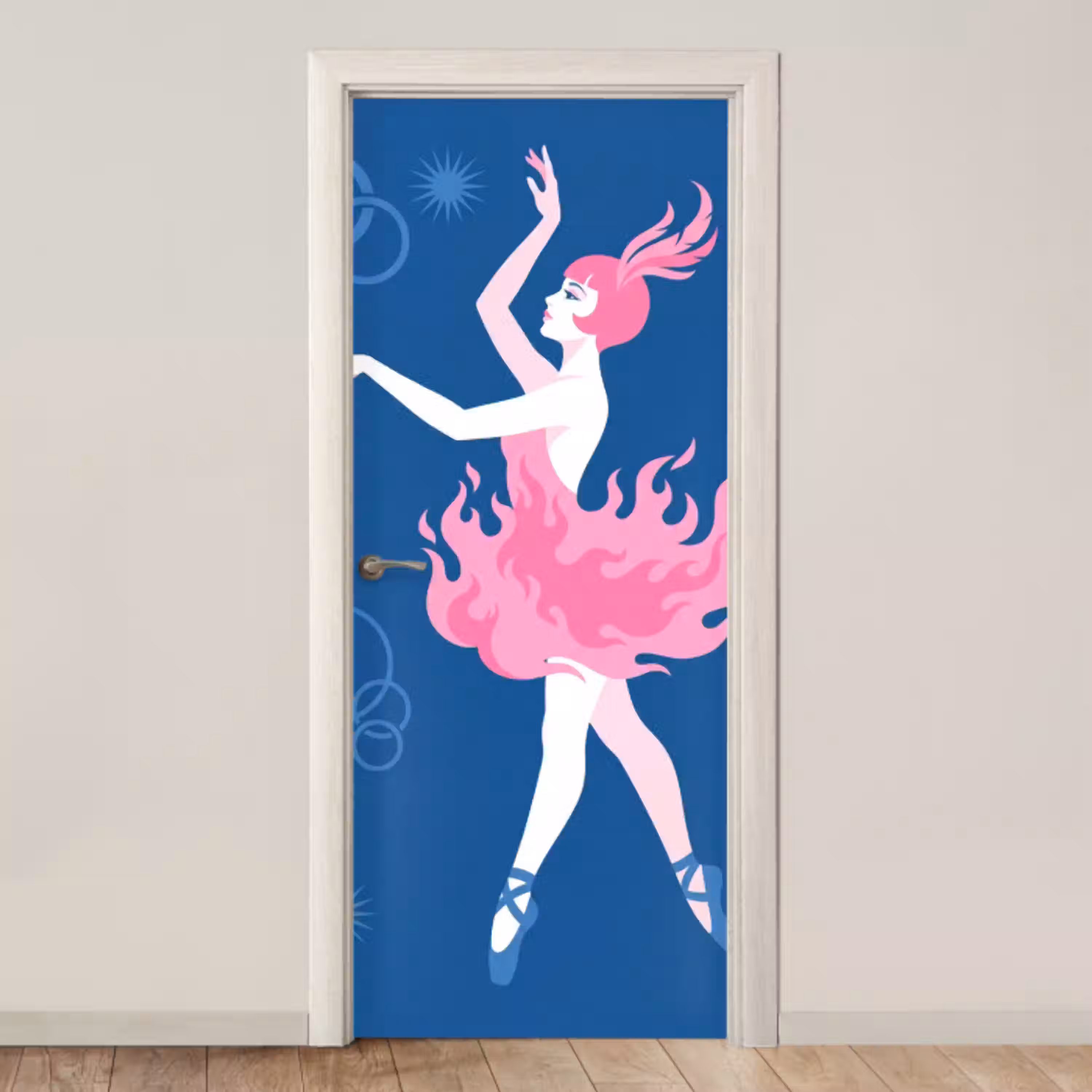 Danseres - Vlammenrok - Abstract - Roze - Blauw deurposter klein -3d_beige