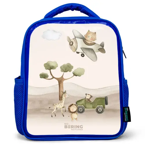 Dieren op safari Kinderrugzak - Blauw middel -3d