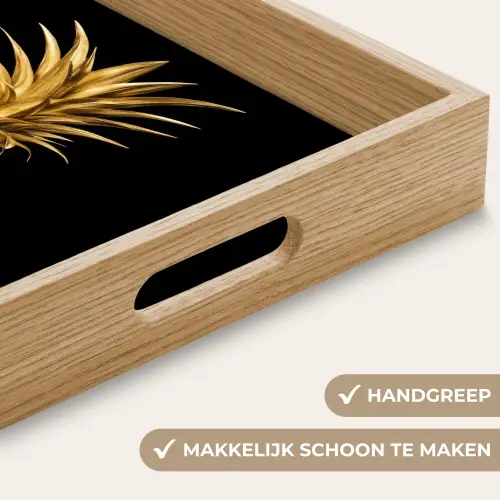 Ananas - Zwart - Goud - Luxe Dienblad Rechthoek middel -USP_HandgreepNL