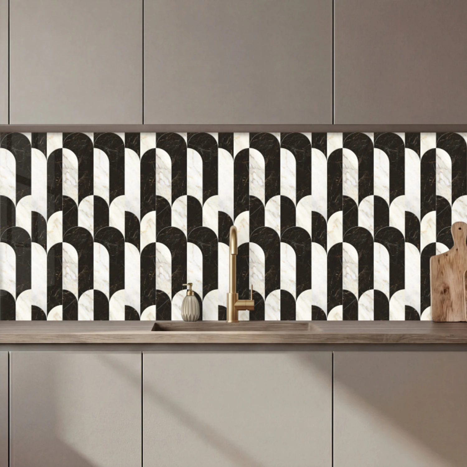 Bogen - Tegels - Marmer - Zwart - Wit keuken achterwand 2 middel 871 zz_3dshopping