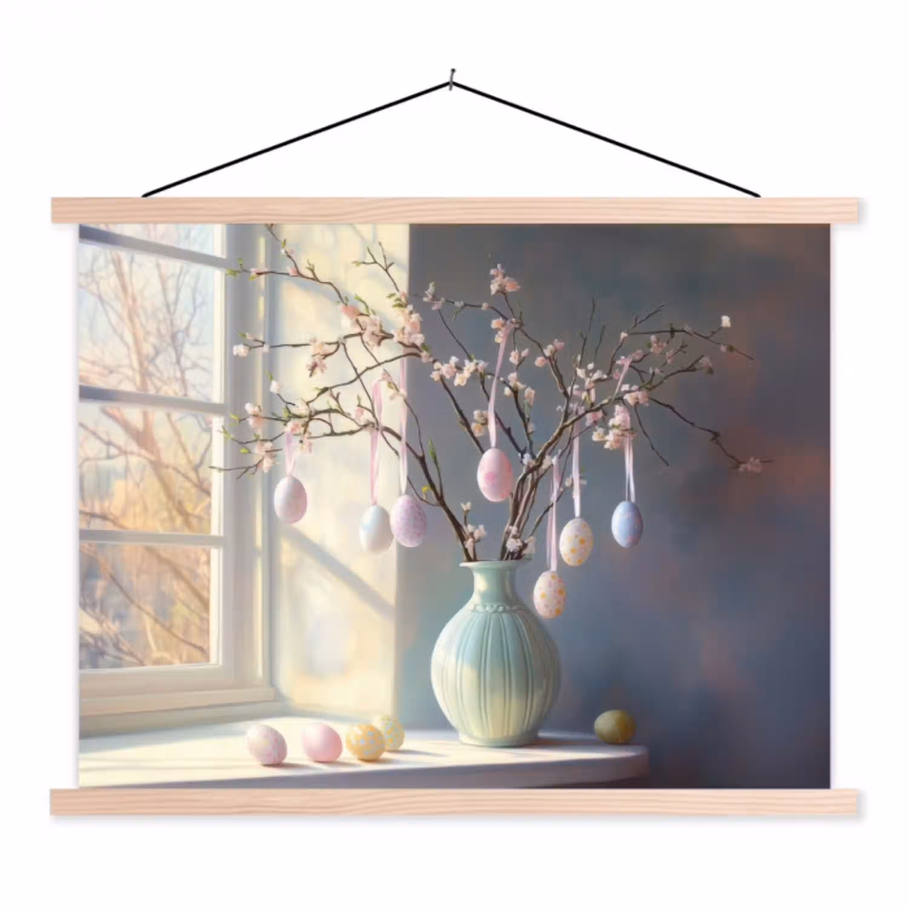 Stilleven - Vaas - Paastak textielposter latten blank klein -3d