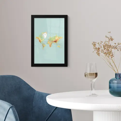 Wereldkaart - Realistisch - Blauw fotolijst zwart zonder passe partout klein -sfeer4