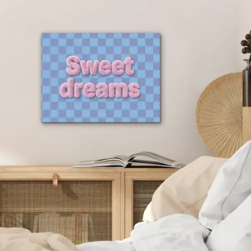 Sweet dreams - Vierkanten - Roze - Blauw PET vilt klein -sfeer3