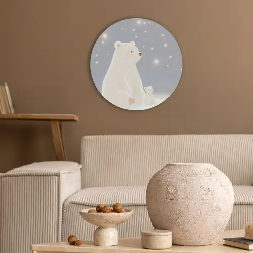 Ijsbeer - Sneeuw - Sterren - Blauw Akoestische PET Vilt - Rond klein -sfeer1