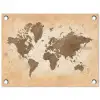 Wereldkaart - Beige - Bruin tuinposter los doek klein -3d