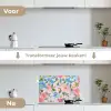 Blauw - Roze - Bloemen keuken achterwand spatscherm klein -voor_na_NL