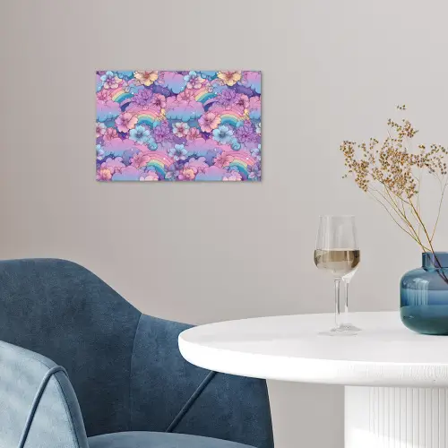 Regenbogen - Bloemen - Kleurrijk - Wolken poster papier klein -sfeer3