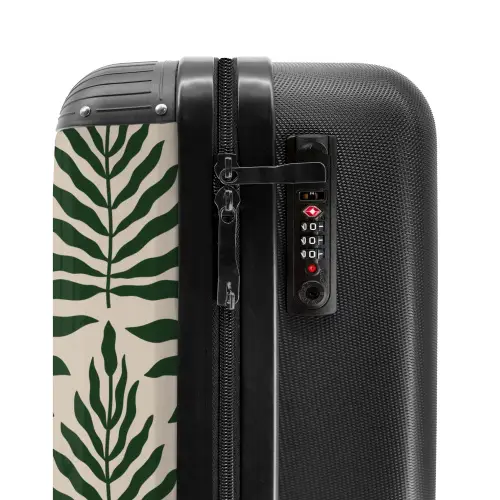 Patroon van bladeren in beige met donkergroen NBS - Handbagage koffer - Kinderen Unisex middel -slot