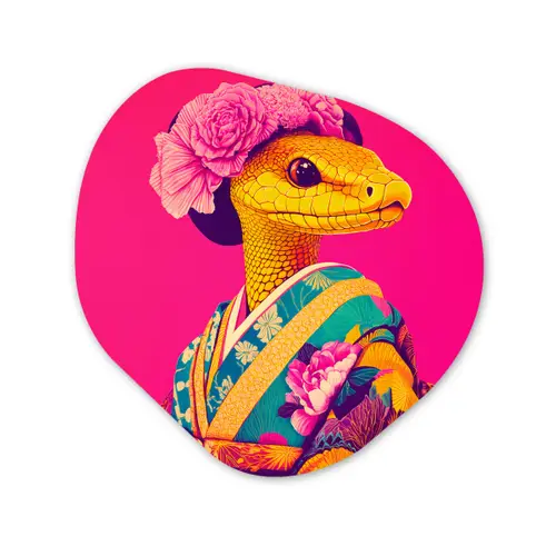 Hagedis - Bloemen - Roze - Kimono Wandcirkel Organisch Aluminium middel -3d