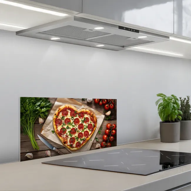 Pizza - Hart - Pepperoni - Tomaat keuken achterwand spatscherm klein -3d_schuin