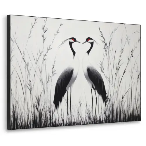 Kraanvogels - Gras - Hartvorm - Zwart Textielframe zwart klein -3d