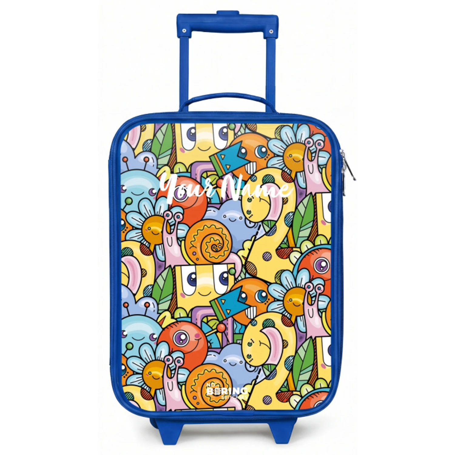 Cartoon van verschillende wezens en gezichten Kinderkoffer - Blauw klein -zz3dotto