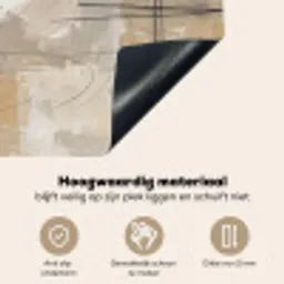Abstract - Cirkel - Modern - Beige - Zwart - Minimalistisch Inductie beschemer met haakjes klein -ky-onderkant-nl