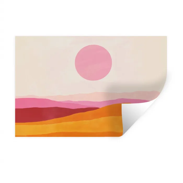 Heuvels - Oranje - Zon - Abstract Muursticker klein -3d