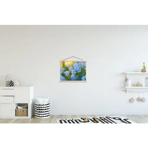 Bloemetjes - Blauw - Vergeet mij nietjes textielposter latten blank klein -kinderkamer