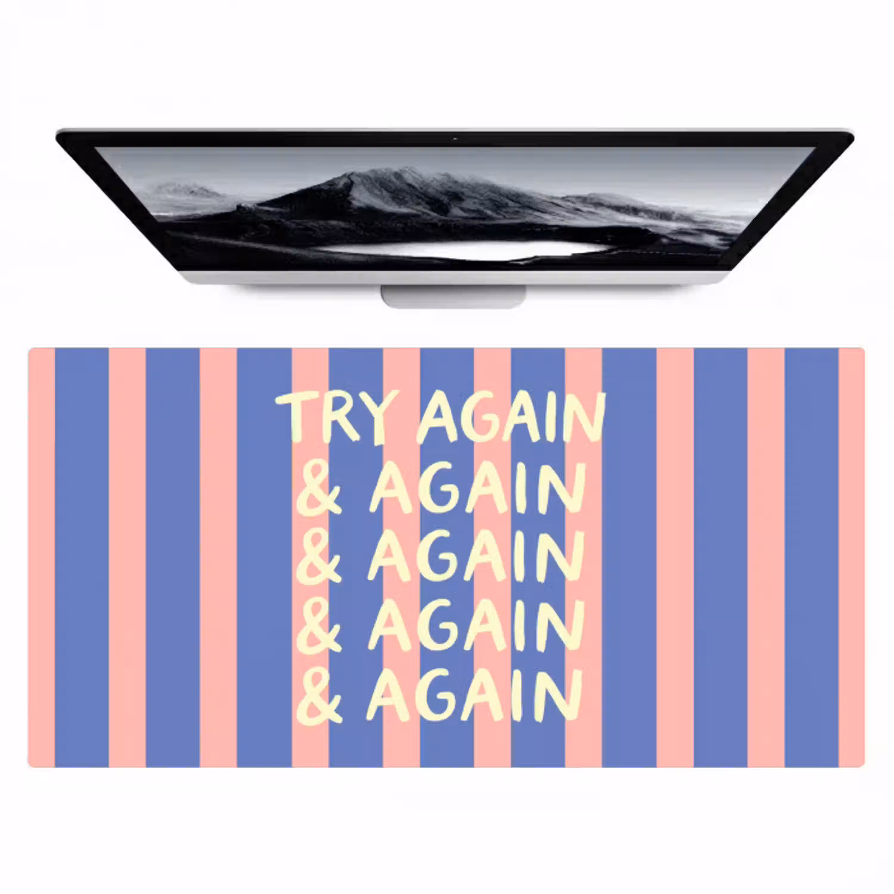 Try again - Strepen - Roze - Verticaal - Blauw Muismat XXL klein -zzz3d