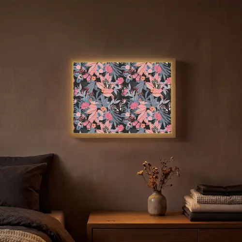 Zomer - Vlinder - Zwart - Roze Light Box met batterij (Wandlamp) middel 907 -sfeer4