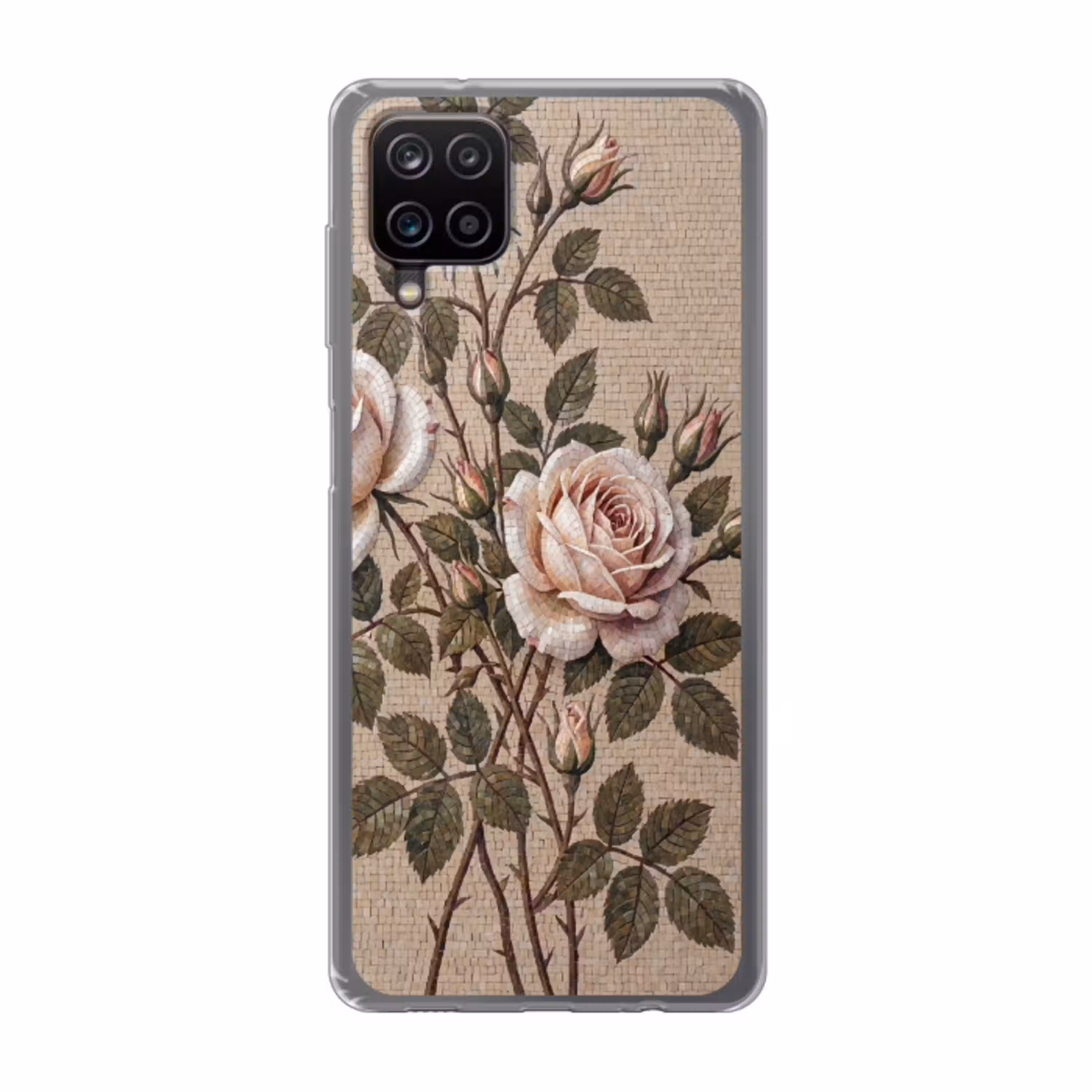 Roos - Mozaïek - Bloemen - Klassiek - Beige Telefoonhoesje Samsung Galaxy A12 klein -3d