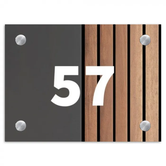 Hout en antraciet - Traditioneel Naambord Rechthoek middel -3d