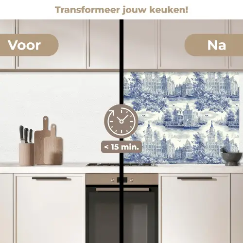 Huizen - Bomen - Water - Vogels - Blauw keuken achterwand 2 middel 871 -voor-na2_NL