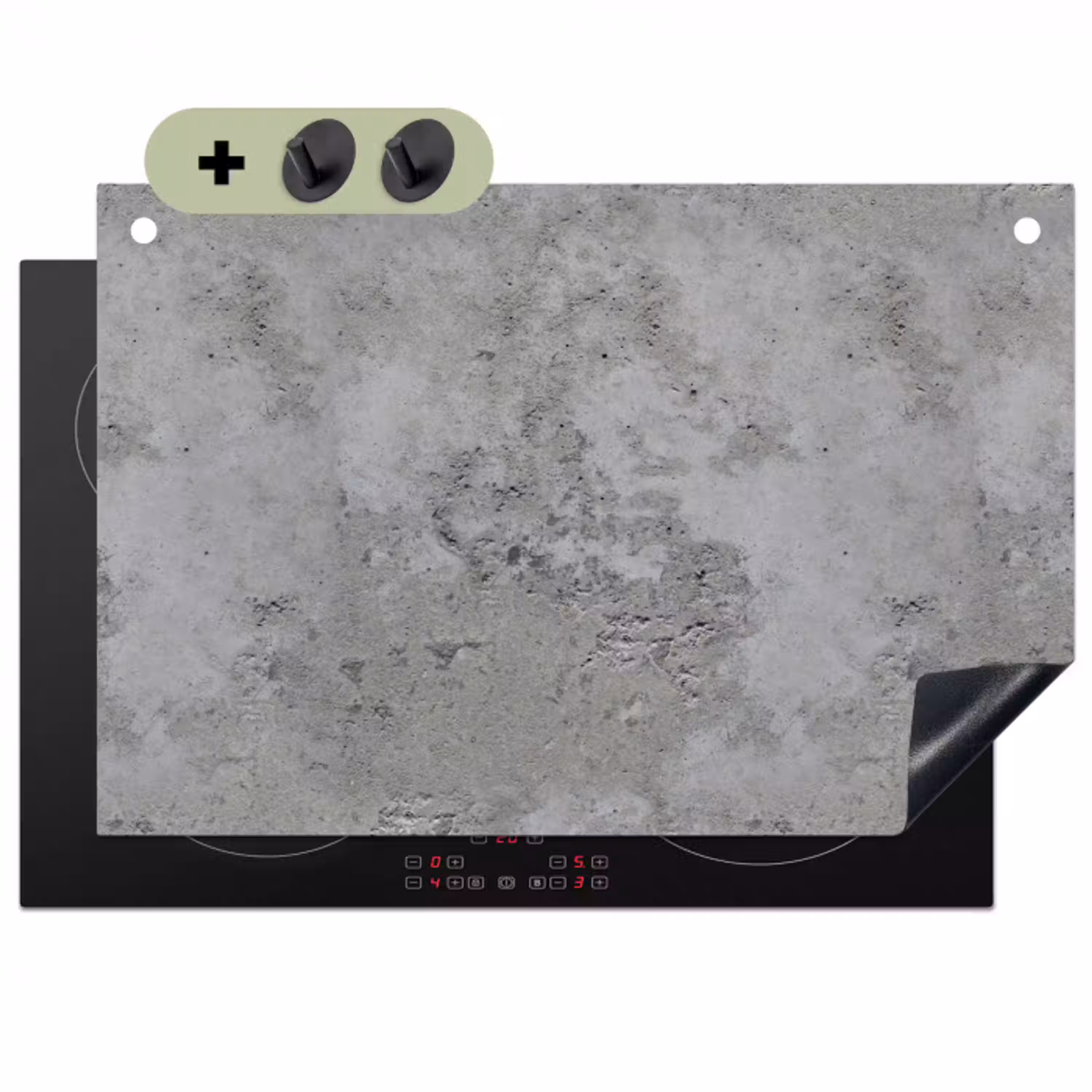 Patroon - Grijs - Oud - Beton Inductie beschemer met haakjes klein 777 -3d