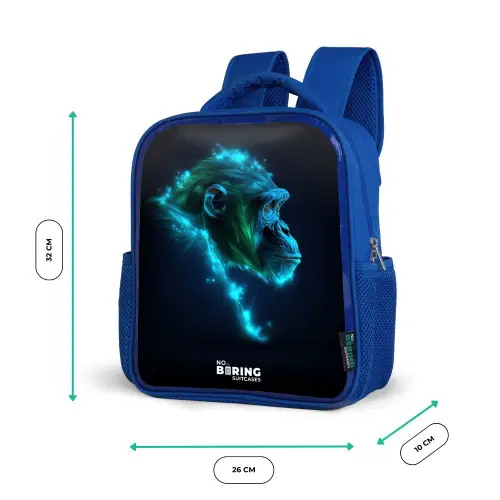 Neon silhouet van een chimpansee Kinderrugzak - Blauw middel -productfoto_formaten