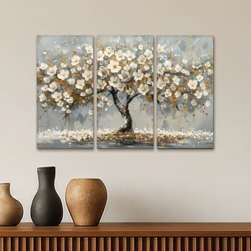 Boom - Abstract - Wit - Bloesem Canvas - Meerluiken 3 luik klein -sfeer3