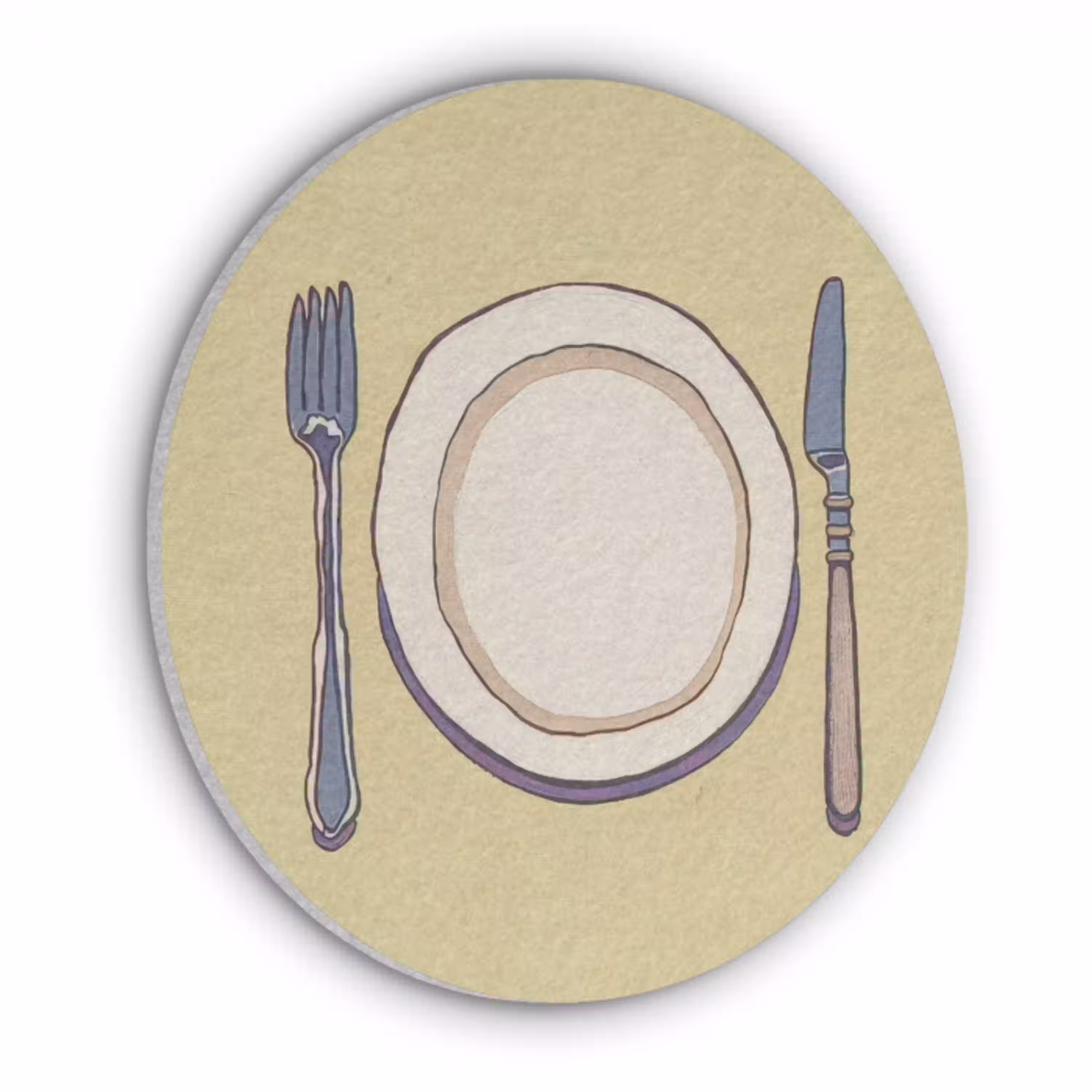 Illustratie - Bord - Bestek - Beige Akoestische PET Vilt - Rond klein -3d
