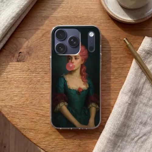 Vrouw - Portret - Kauwgombel Telefoonhoesje iPhone 17 Pro klein -sfeer1