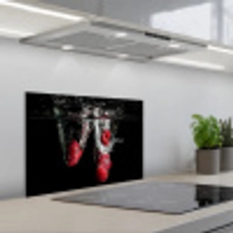 Frambozen - Fruit - Stilleven - Water - Zwart - Rood keuken achterwand spatscherm klein -3d_schuin