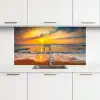 Zonsondergang - Strand - Zee - Wolken - Oranje keuken achterwand 2 middel -3d