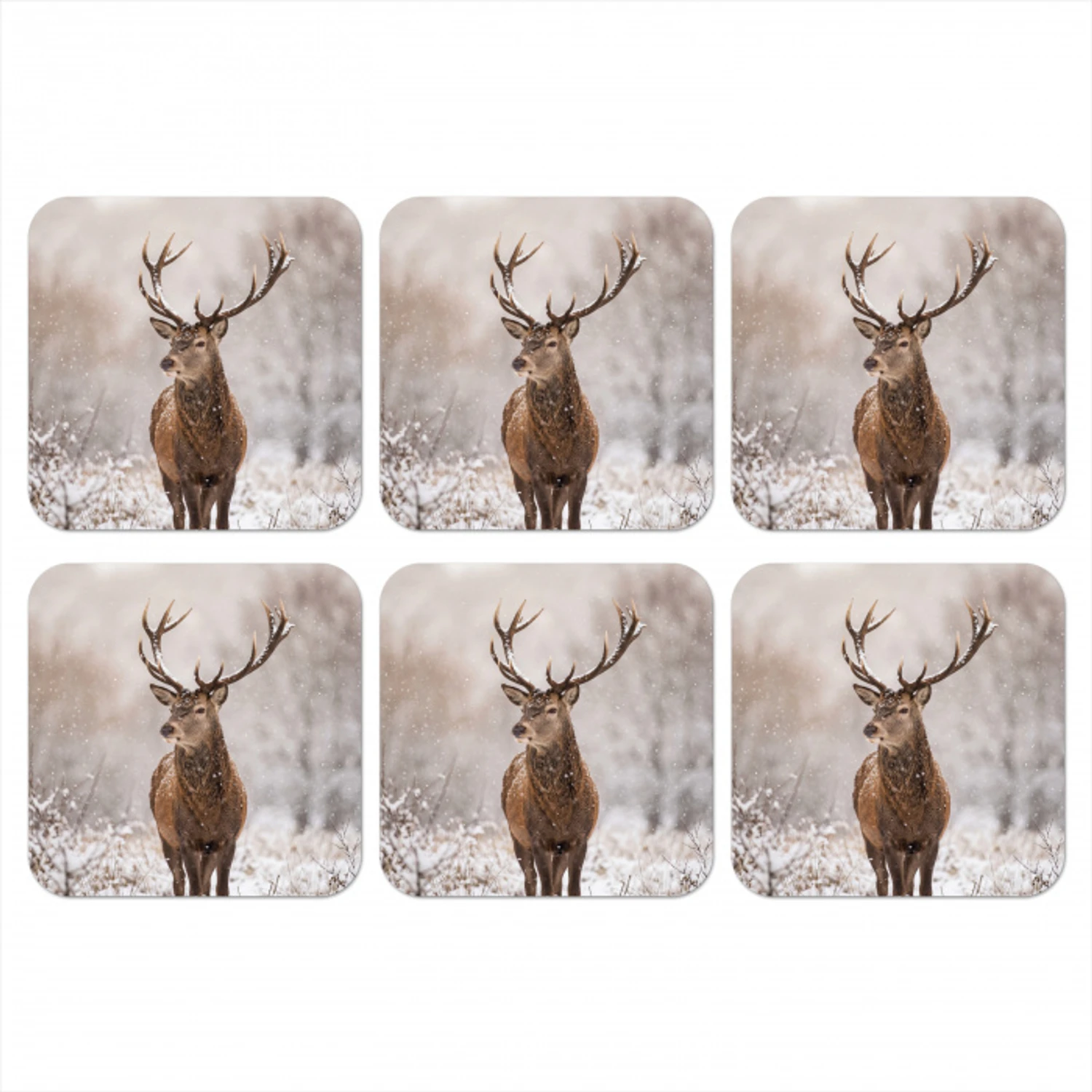 Edelhert - Bos - Sneeuw - Winter - Majestueus onderzetter kurk middel -3d