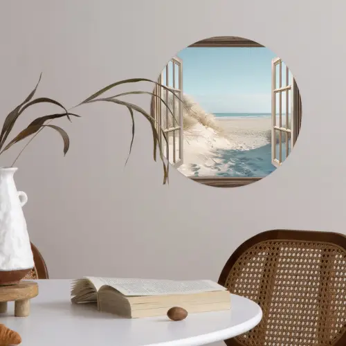 Doorkijk - Helmgras - Duinen - Zee - Landschap Wandcirkel behangsticker klein -sfeer3