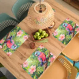 Papagaai - Hibiscusbloemen - Kleurrijk Placemat vinyl groot -zzsfeer5_Kitchenyeah-website