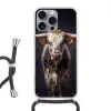 Stier - Kleurrijk - Hoorns Hoesje iPhone 16 Pro Max met koord klein -3d