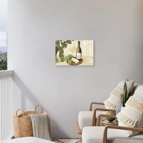 Wijn - Druiven - Kaas - Bladeren Tuinposter op houten frame 2 cm dik klein -sfeer1