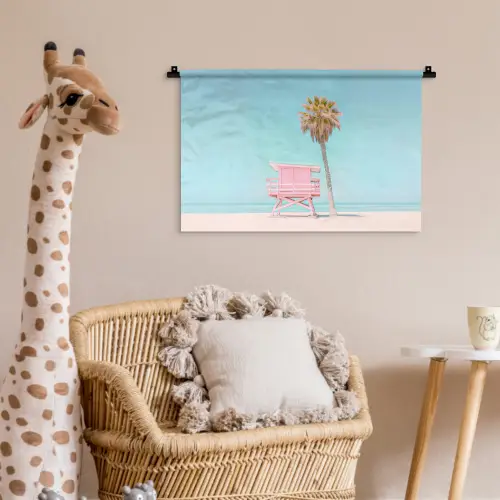 Palmboom - Strandhuis - Roze Wandkleed katoen klein -wsfeer5_kind