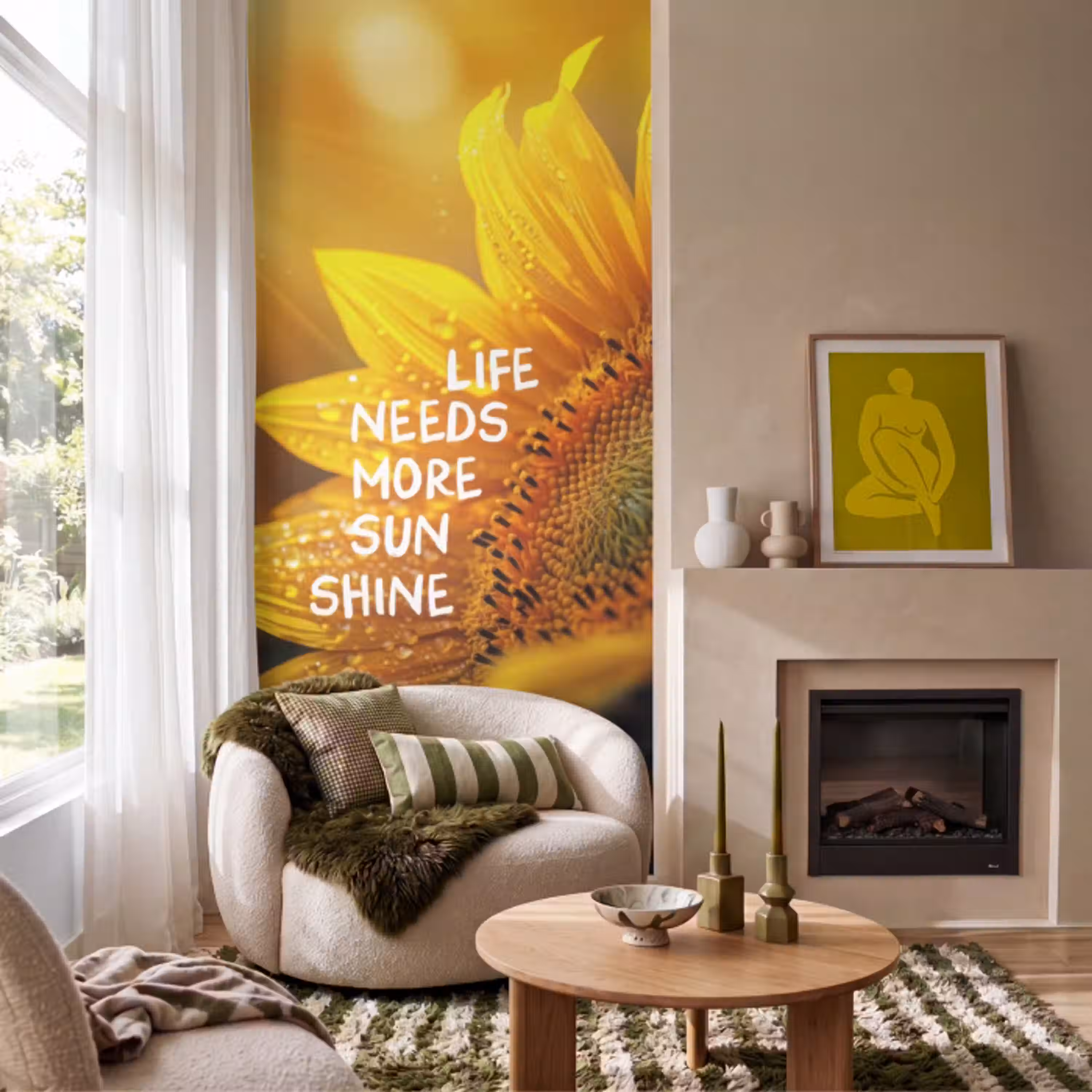 Zonnebloem - Close up - Geel - Quote Behang Vlies klein -sfeer2