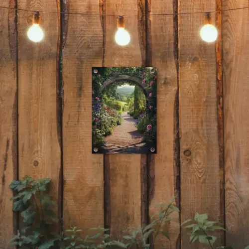Doorkijk - Bloemen - Natuur - Rozenboog tuinposter los doek klein -sfeer1