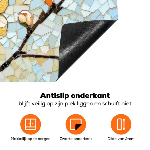 Bloesems - Wit - Mozaïek - Tak Inductie beschermer vinyl 3mm klein -zzzzzzz-td-onderkant