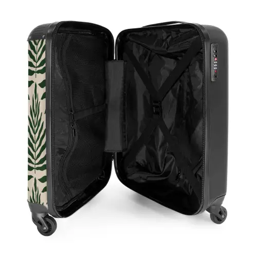 Patroon van bladeren in beige met donkergroen NBS - Handbagage koffer - Kinderen Unisex middel -binnenkant