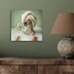 Hond - Bad - Champagne - Handdoek aluminium wit klein -sfeer2