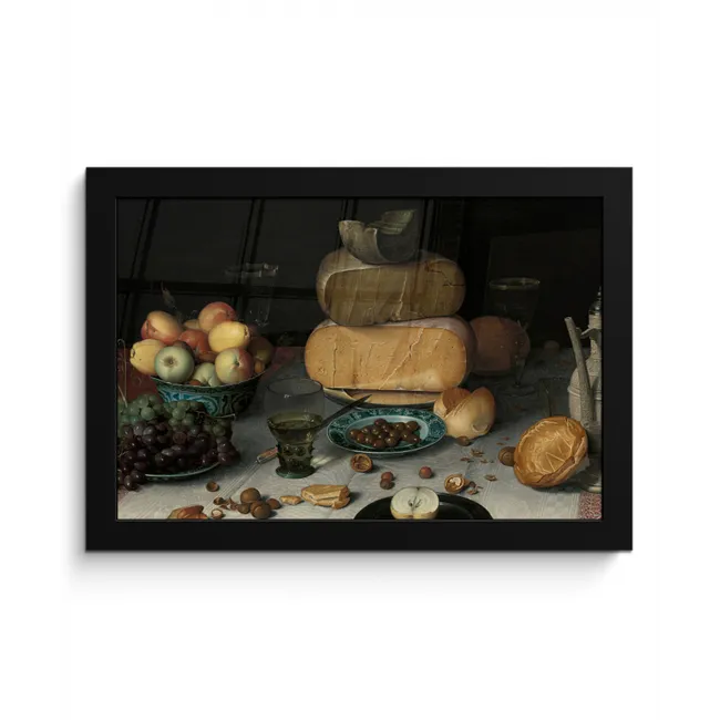 Stilleven met kazen - Schilderij van Floris Claesz. van Dijck fotolijst zwart zonder passe partout klein -3d
