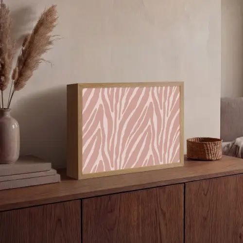 Lichtroze - Zebra - Patroon - Donkerroze Light Box met batterij (Wandlamp) middel 907 -sfeer2