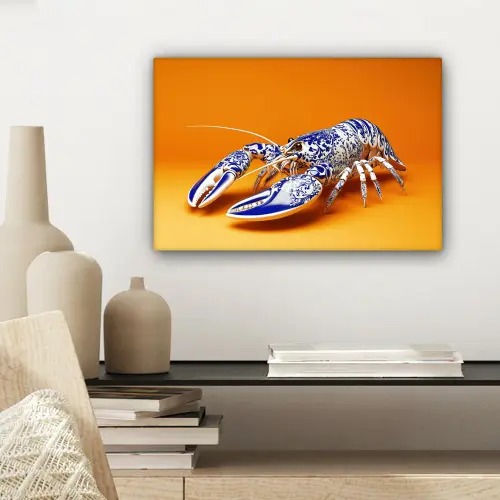 Kreeft - Delftsblauw - Schild - Stoer - Oranje canvas 2cm klein -sfeer6