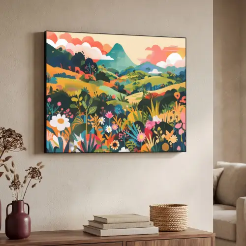 Zonlicht - Heuvels - Wolkenlucht Textielframe zwart klein -sfeer3