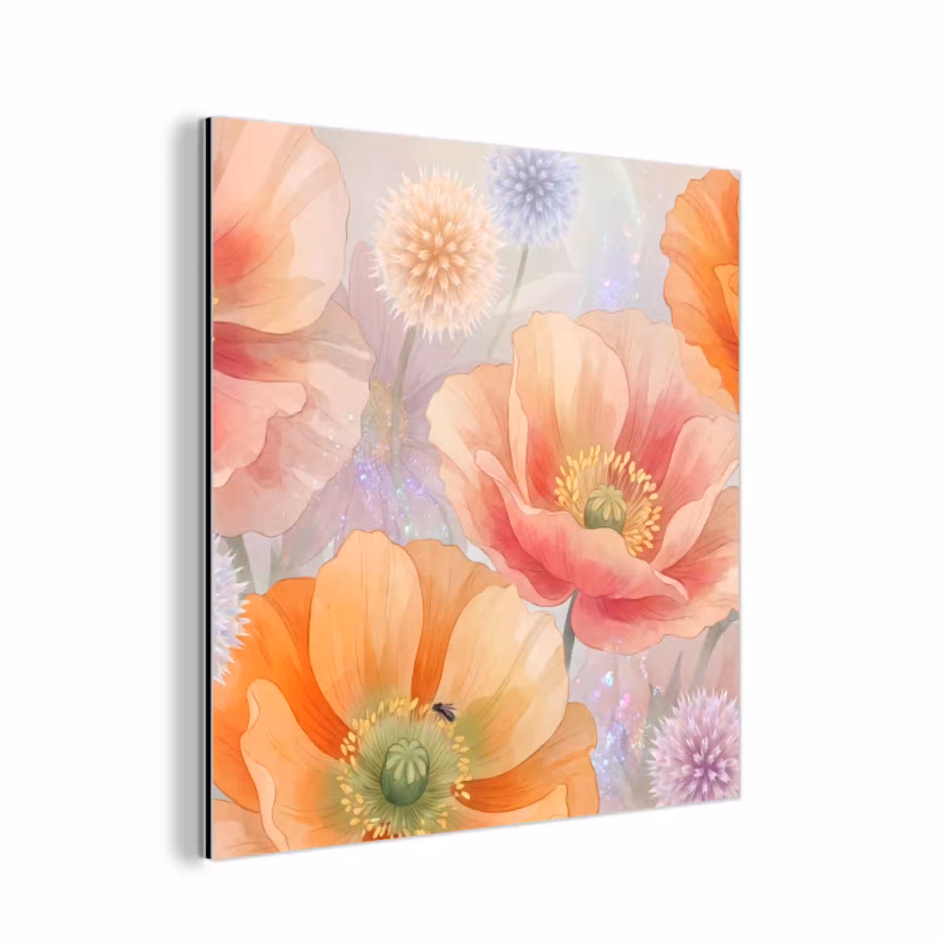 Bloemen - Aquarel - Natuur - Modern - Kleurrijk aluminium wit klein -3d